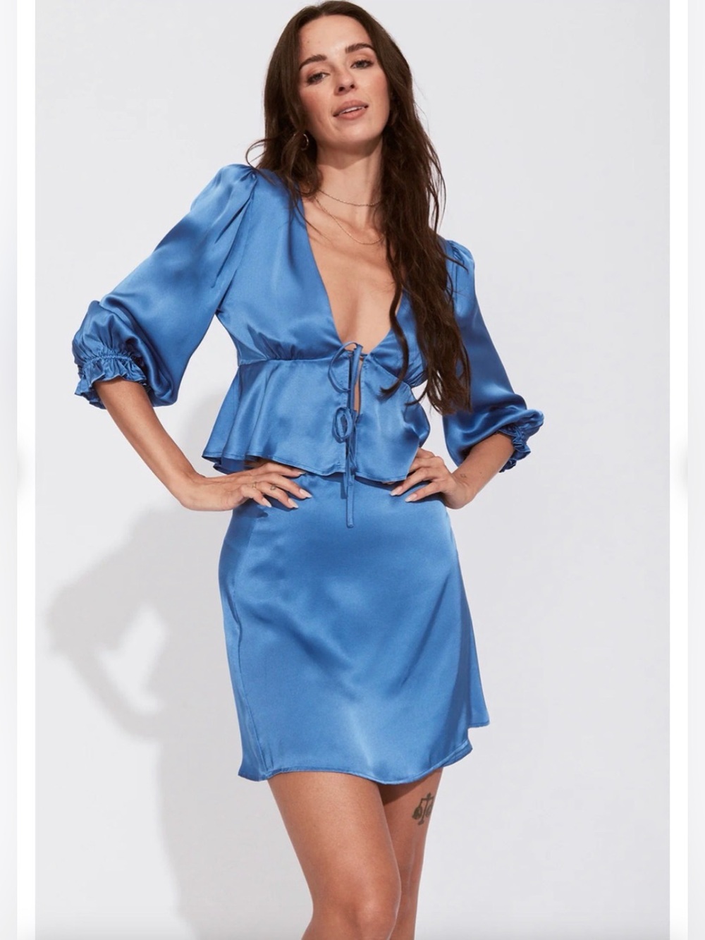 Arnhem Issey 2 piece Set SkiTie-Front Crop Top & Mini Skirt Set - 100% SILK NEW